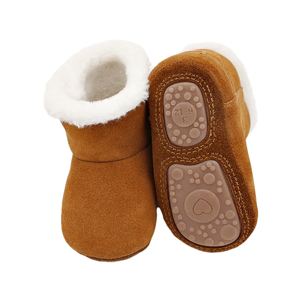 Yellow Suede Зимние детские ботинки из натуральной кожи; мягкая плюшевая обувь для девочек; нескользящие детские мокасины для детей; зимние ботинки для девочек - Цвет: Yellow Suede