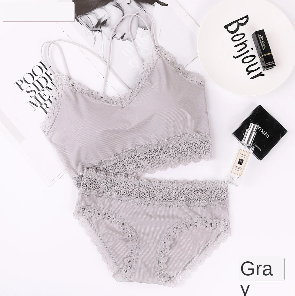 CHRLEISURE New Lace Breast Wrap Set Sross Straps Push Up Wireless Bra Comfortable breathable Underwear Panties For Women womens lingerie sets