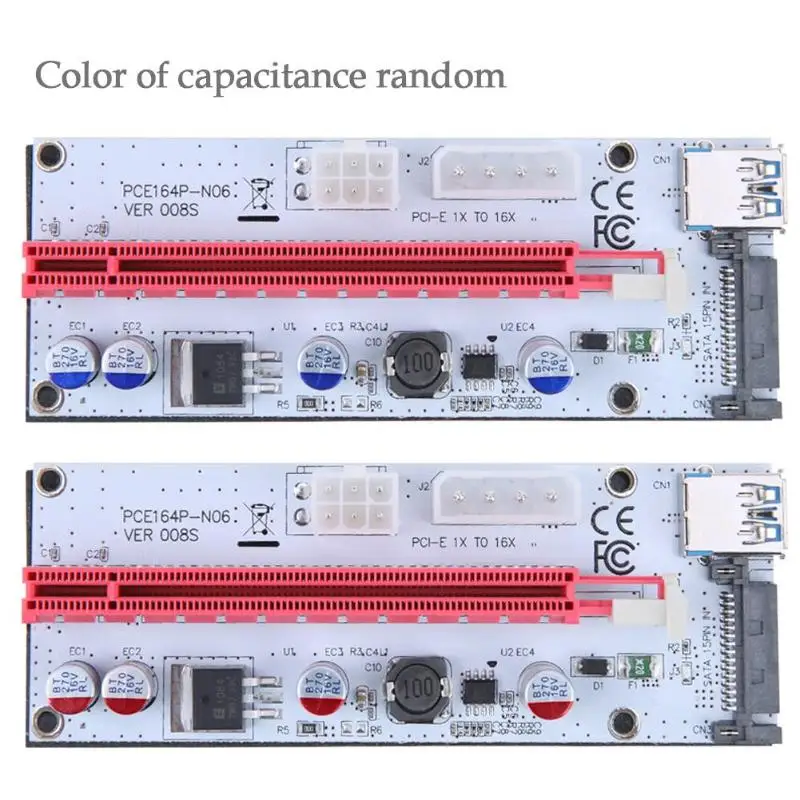 60cm PCI-E Riser Card VER008S 4Pin 6Pin SATA Power 008S PCIe 1x 16x Adapter USB 3.0 Cable For Bitcoin Miner BTC Mining
