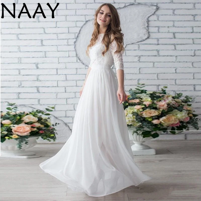 

NAAY Vintage Lace Applique Wedding Dresses For Women 2020 Long White Lvory A-Line Plus Size Boho Bridal Gown Vestidos De Novia