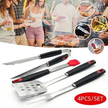 

4Pcs Home BBQ Grill Tool Set PP Handle Stainless Steel Barbecue Grill Accessories Utensils Kit Camping Outdoor Cooking Tools Kit
