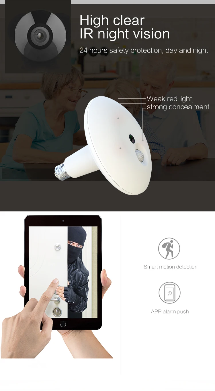 1.3MP 3.0MP Panoramic Wifi Camera 360 Degree Mini Small Size 3D Vision Home Security Smart Bulb Wifi IP Camera 10 Meters IR 9