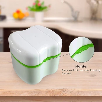 

New Denture Box with Specially Designed Holder for Rinse Basket, Great for Dental Care, Easy to Open, Store and Retrieve(Green)