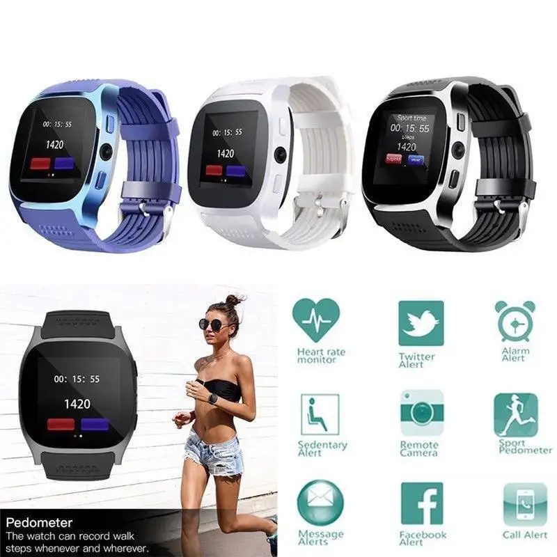 Kuulee здоровье Смарт часы камера Bluetooth T8 шагомер GSM SIM Спорт Фитнес водонепроницаемые наручные часы для IPhone samsung huawei