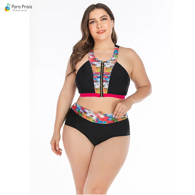 

2020 L-4XL Zipper High Waist Swimsuit Plus Size Bikini Big Size Sexy Push Up Bathing Suit Women Swimwear Bandeau Thong Swimsuit