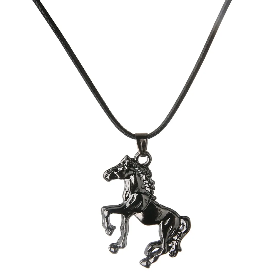 Horse Necklace Stainless Steel Vintage Collier Maxi Jewelry Choker Women Men Kolye Pendants Collares Leather Chain