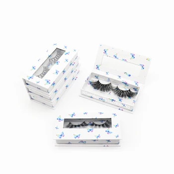 

White Rectangle Mink lash Case Colorful Butterfly Mink Eyelash Box With Tray Custom Lashbox Packaging With Logo Soft False Lash