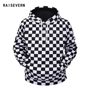 

Raisevern New Black White Checkerboard Hoodies Plaid Print 3D Hooded Sweatshirts Women Men Unisex Hip Hop Tops Drop Shipping