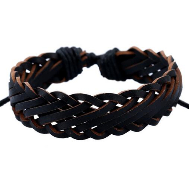 Stone Men Bracelet Multi-layer Handmade Weaved Punk Leather Rope Chain Stainless Steel Bangle Male Jewelry Gifts