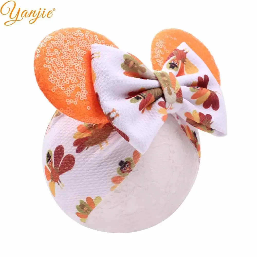 

Hot-Sale 5'' Sequin Hairbow Turban Headband Kids Glitter Minnie Mouse Ears Headband For Girls Elastic Hair Accessories Head Wrap