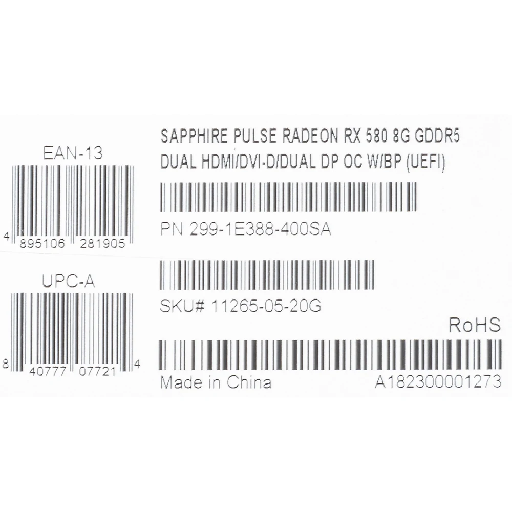 Видеокарта Sapphire PCI-E 1126500-05-20g PULSE RX 580 8G OC AMD RX580 8192Mb 256b GDDR5 1366/8000 DVIx