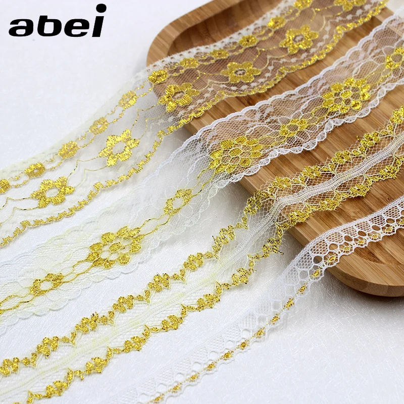 5yards/Lot Thin Embroidered Gold Lace Trims Gifts Wedding Crafts Bow Decoration Ribbon DIY Hometexile Garment Sew Accessories lace ribbon lace sewing accessories lace sewing supplies lace accessories lace garment accessories lace decoration clothing craft accessories tassel trim lace