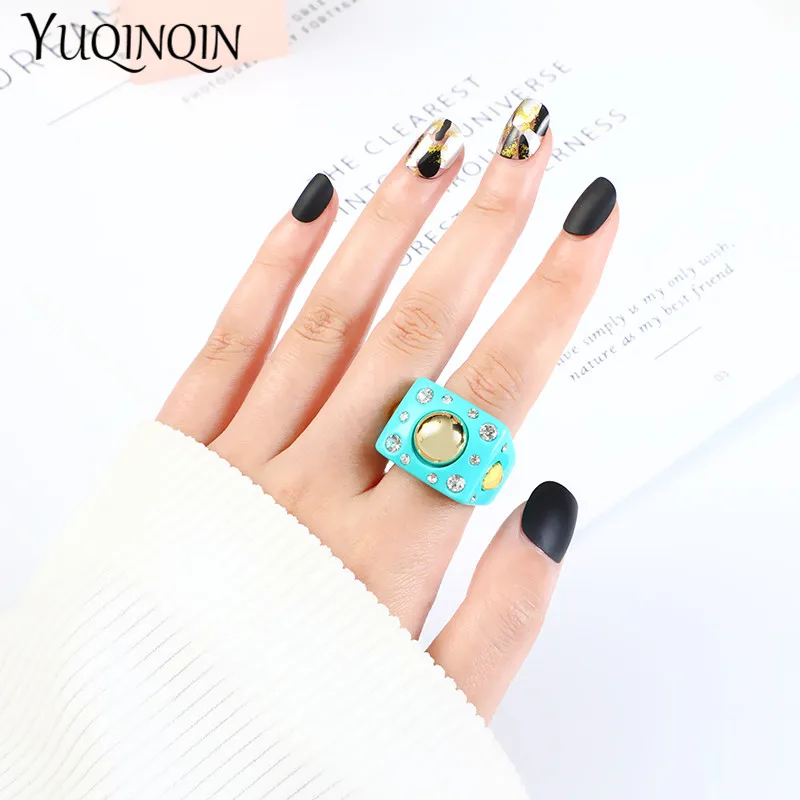 Multicolor Big Punk Finger Rings for Teen Girls Vintage Accessories Korea Elegant Ladies Crystal Rings for Women Fashion Jewelry