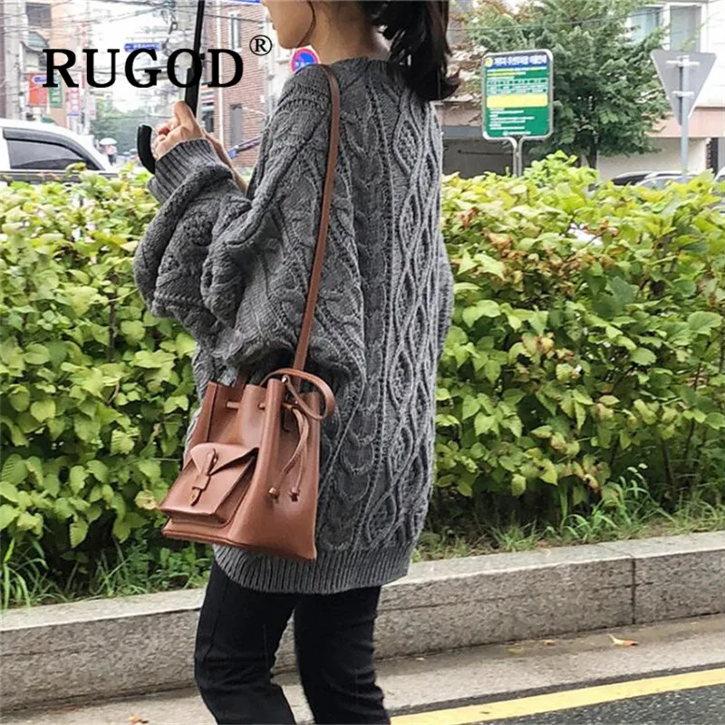 RUGOD, Осень-зима, стиль, шикарный, винтажный, размера плюс, женский свитер, платье с узором диоманда, с круглым вырезом, пуловер, Kpop, одежда