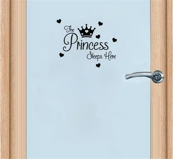 

PRINCESS SlEEPS HERE Baby Girls Room Wall stickers for kids rooms Door Sticker Home Decor Wall Decal