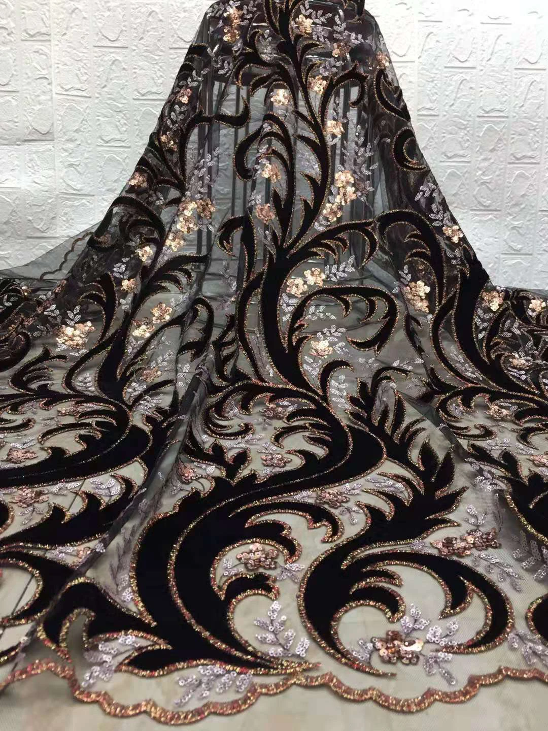 

2021 Fashion French Tulle Lace Fabric with Sequin Lace High Quality African Nigeria Mesh Lace Fabric Party FJ35871