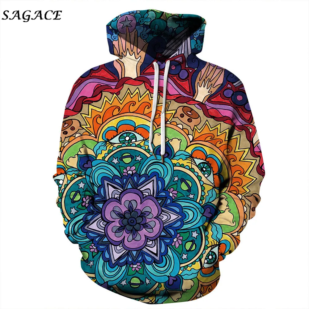 Multicolor Sagace Clothe Женская и мужская толстовка с капюшоном Зимняя мода Повседневная 3D цветочный принт с длинным рукавом пары толстовки блузка свитшоты - Цвет: Multicolor