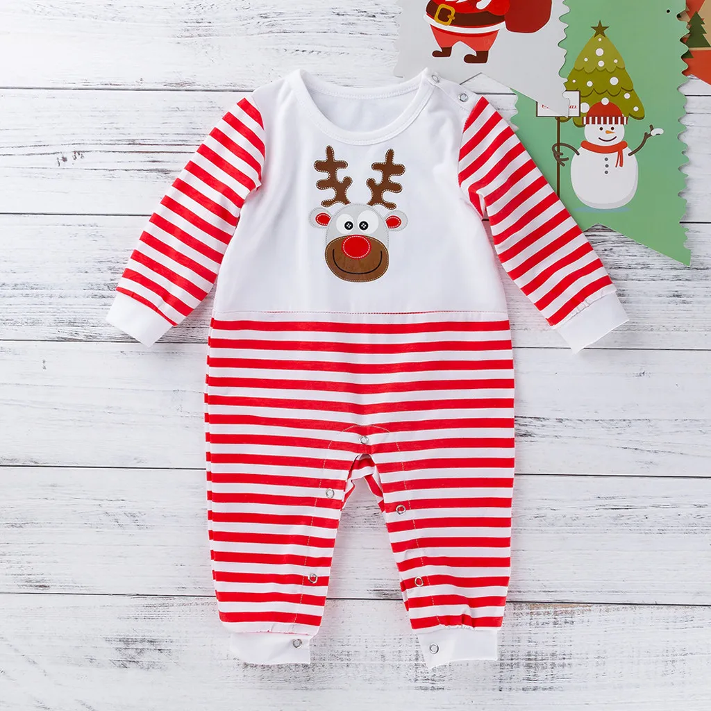 Winter Newborn Infant Baby Boys Girls Christmas Cartoon Striped Long Sleeved Romper Jumpsuit Outfits Clothes roupas de bebes#p4