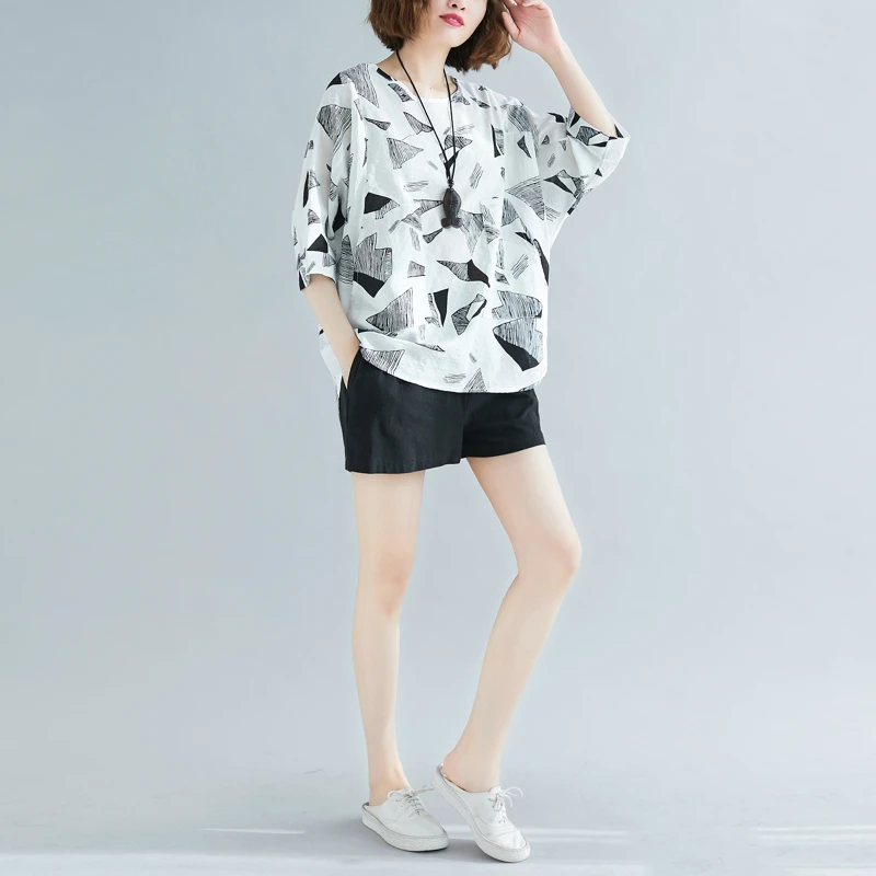 Хорошее качество, женская одежда, новинка, blusas feminina, весна-лето, стиль, корейский топ с геометрическим рисунком, свободная футболка K0534