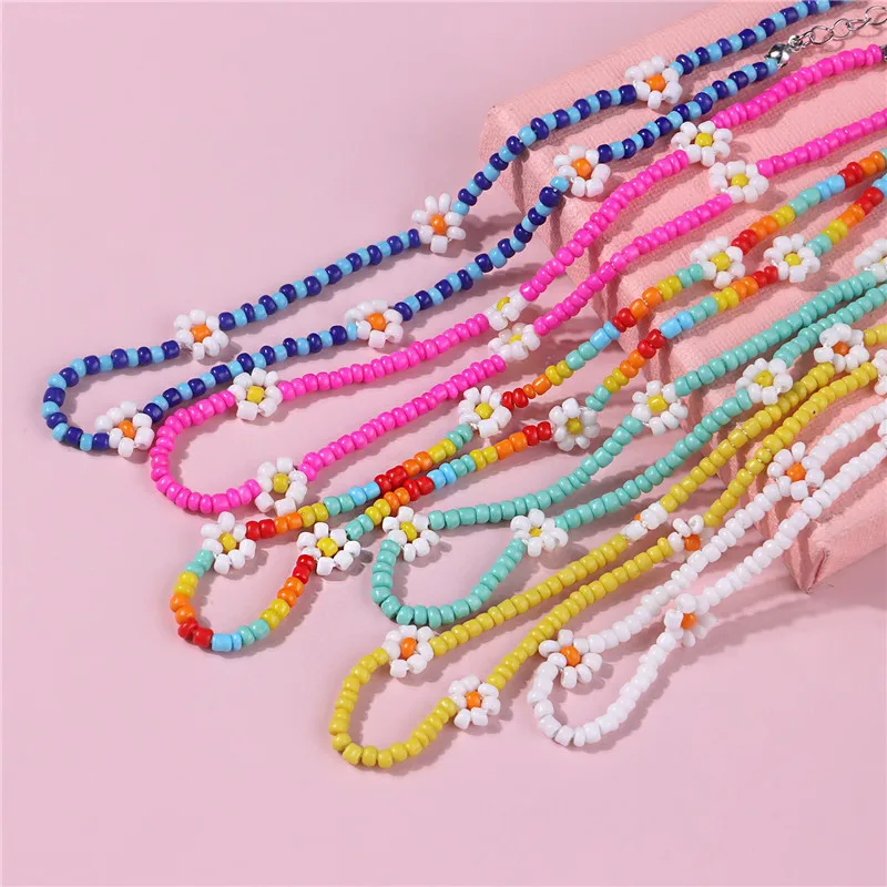 2021 Colorful Daisy Flowers Beaded Necklace Charm Statement Short Choker for Women Korea Summer Jewelry Dropshipping | Украшения и
