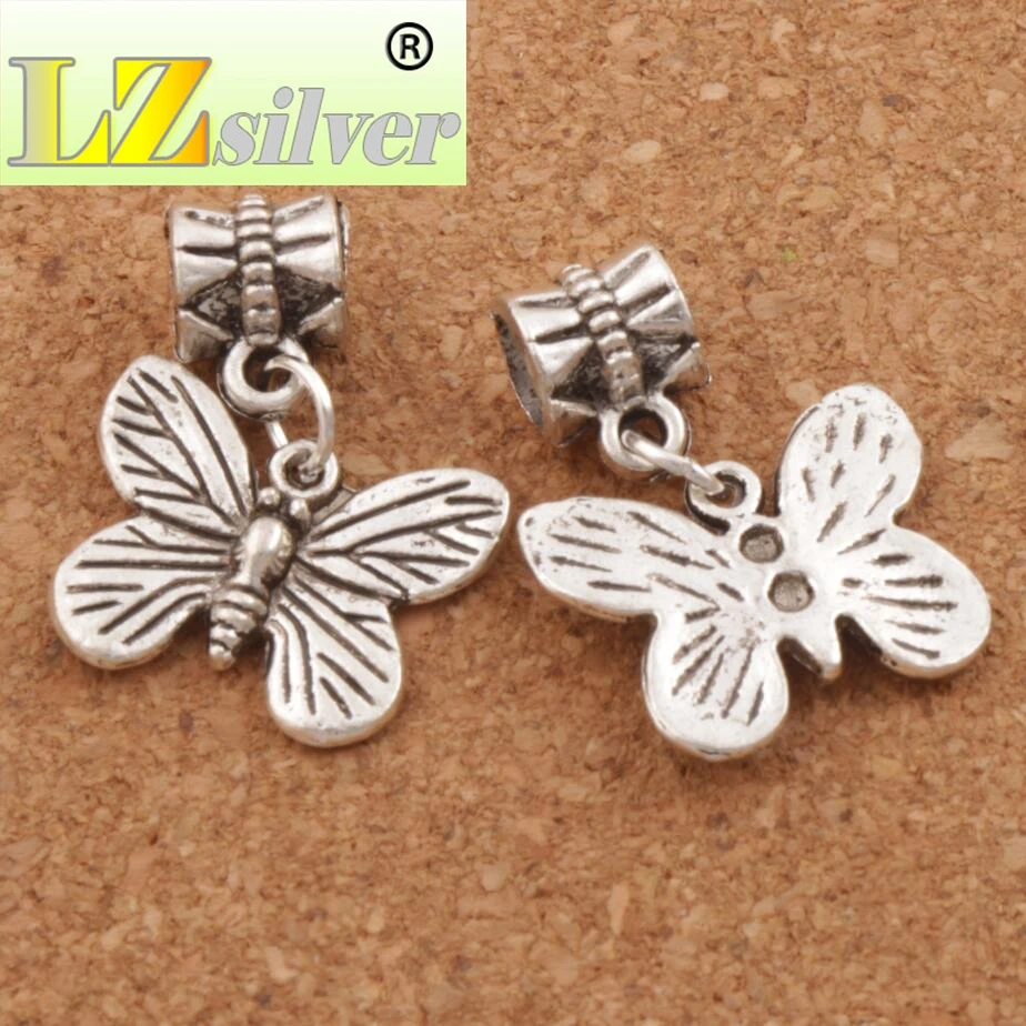 Monarch Butterfly Big Hole Beads 17.6x24mm 100pcs zinc alloy Dangle Fit European Bracelets Jewelry DIY B1120