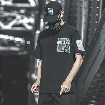 

Reflective Letter Patch Techwear Tops Tees Men Summer Hip Hop T-shirts Loose Casual Japan Style Pullover Tshirts Male Streetwear