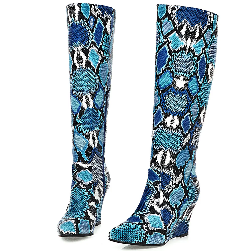 Karinluna/Новые модные сапоги до колена с острым носком, большие размеры 34-43 женская обувь на танкетке с молнией женские сапоги