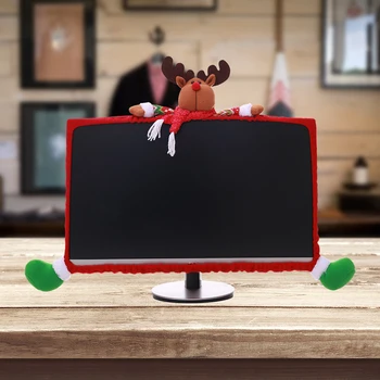 

1pc Christmas Decor Monitor Computer Cover Screen Frame Elastic Non Wove Snowman