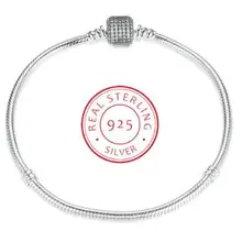 925 пробы серебряный браслет Фирменная застежка цепочка-змейка с кристаллами браслет подходит для женщин бусины Шарм Diy ювелирные изделия