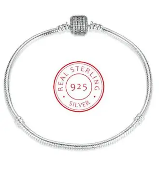 

Original 925 Sterling Silver Bracelet Signature Clasp Crystal Snake Chain Bangle Fit Women Bead Charm Diy Fashion Jewelry