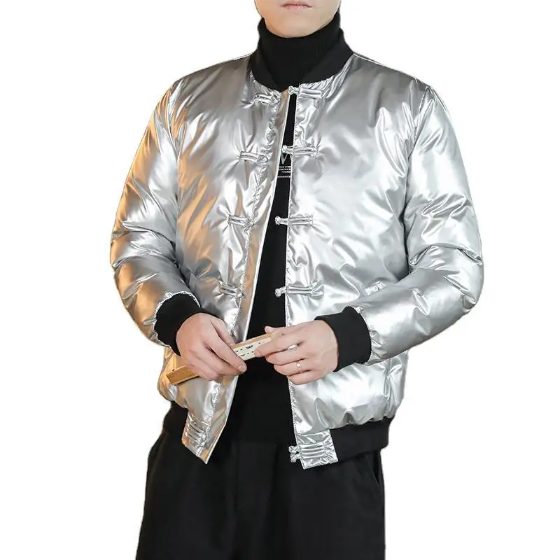 Winter Japanese Style Fashion Down Jacket Coat Tang Suit Disc Buckle Large Size National Tide Bright Face Men's Casual Male