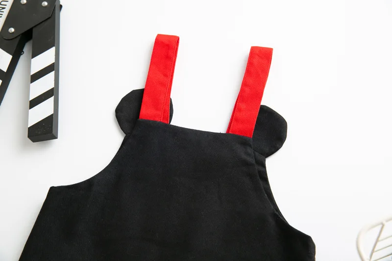 Ha Dad Home Cute Cartoon Men And Women CHILDREN'S Overalls Black And Red Stitching Adjustable Crawler