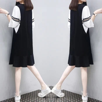 

Europe Station 2020 Summer New Loose Version Contrast Color Splicing T-shirt Fashion Large Casual Dress Female