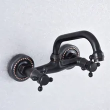 Kitchen Wet Bar Bathroom Vessel Sink Faucet Black Oil Rubbed Brass Wall Mounted Swivel Spout Mixer Tap Dual Cross Handles msf739