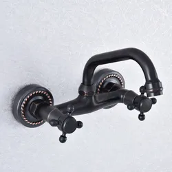 Kitchen Wet Bar Bathroom Vessel Sink Faucet Black Oil Rubbed Brass Wall Mounted Swivel Spout Mixer Tap Dual Cross Handles msf739