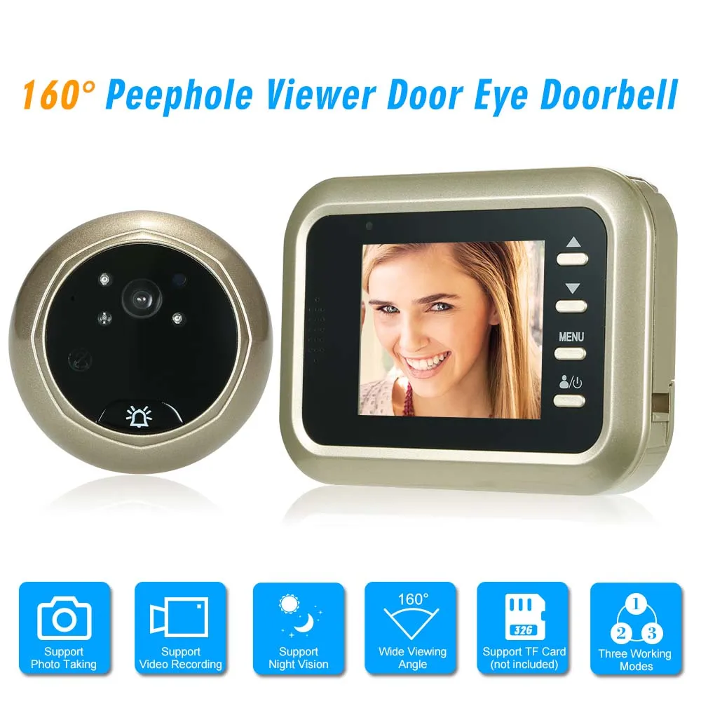 

2.4 LCD Digital Peephole Viewer 160 Door Eye Doorbell HD IR Camera Night Vision Three Working Modes Optional Photo Taking