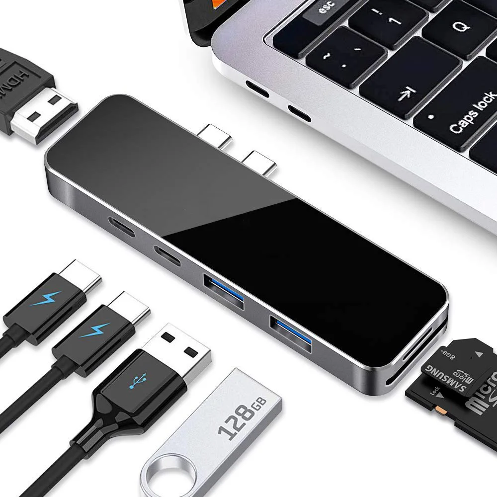 7in1 двойной адаптер для usb-концентратора типа C MacBook Pro/Air 2018-теперь с портом Thunderbolt 3