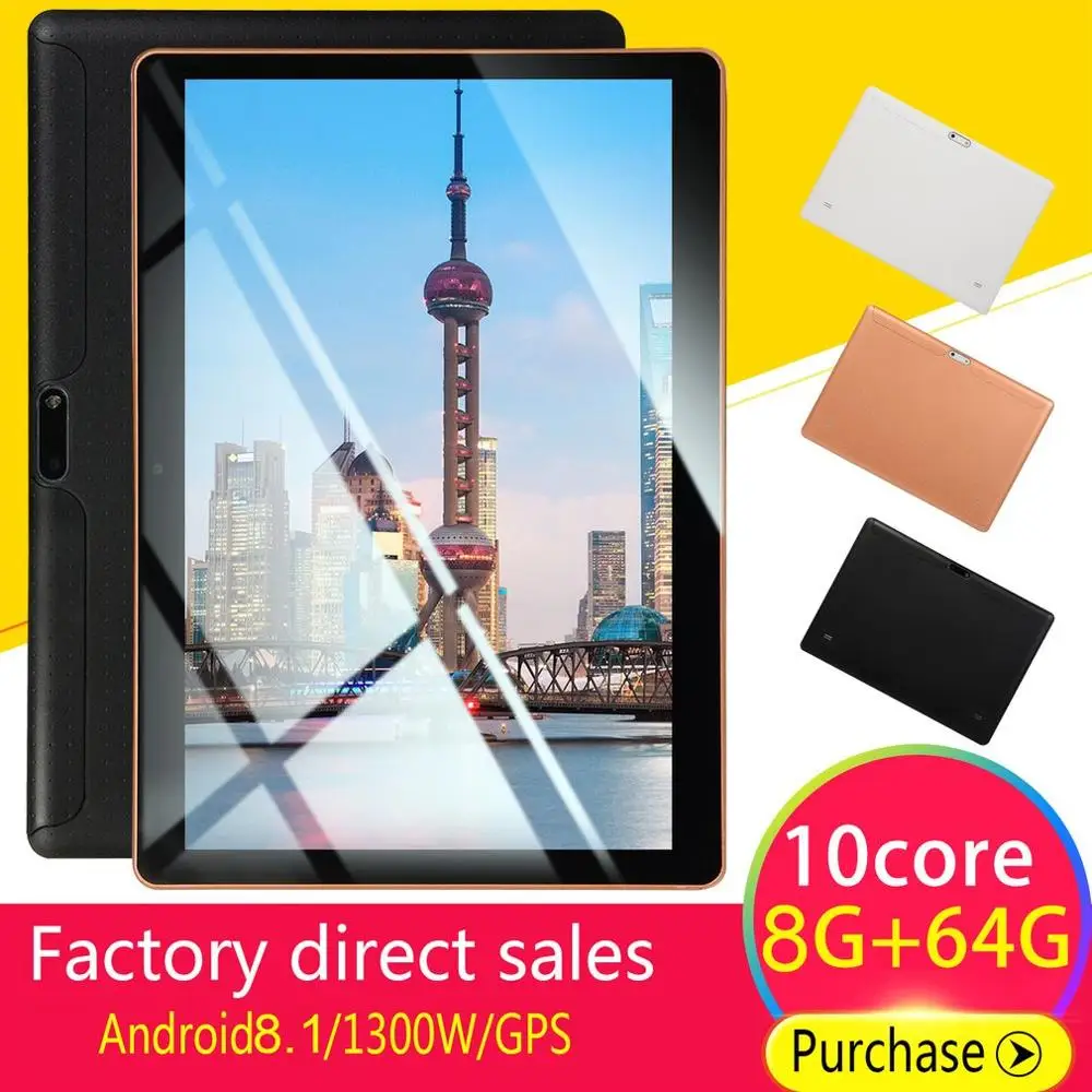  KT107 Plastic Tablet 10.1 Inch HD Large Screen Android 8.10 Version Fashion Portable Tablet 8G+64G 