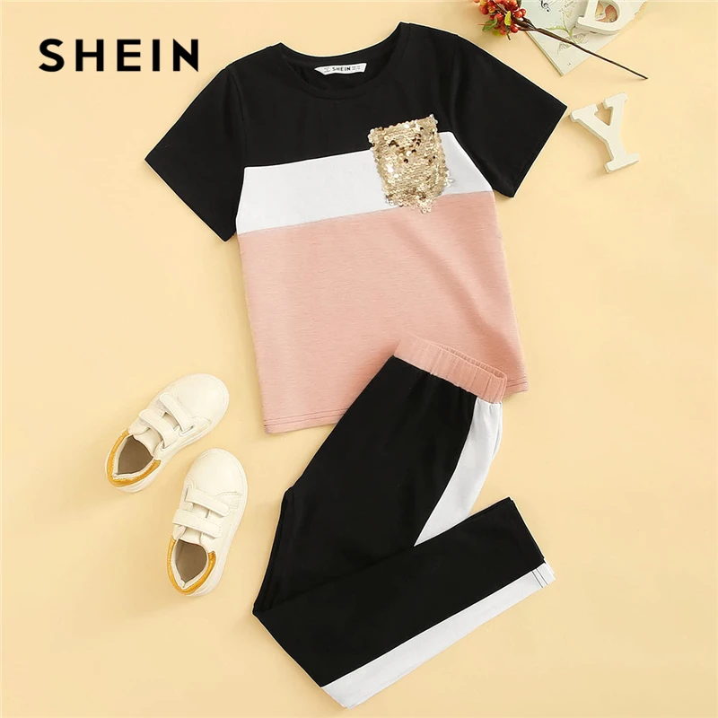 SHEIN Kiddie/укороченный топ с тропическим принтом и байкерские шорты для маленьких девочек, г., летняя одежда без рукавов для активного отдыха обтягивающие комплекты