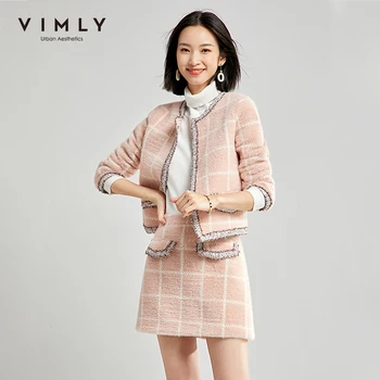 

Vimly Vintage Plaid Women Two Piece Set 2020 Autumn Winter O-neck Short Jacket Mini Skirt Elegant Womens Clothing 30137