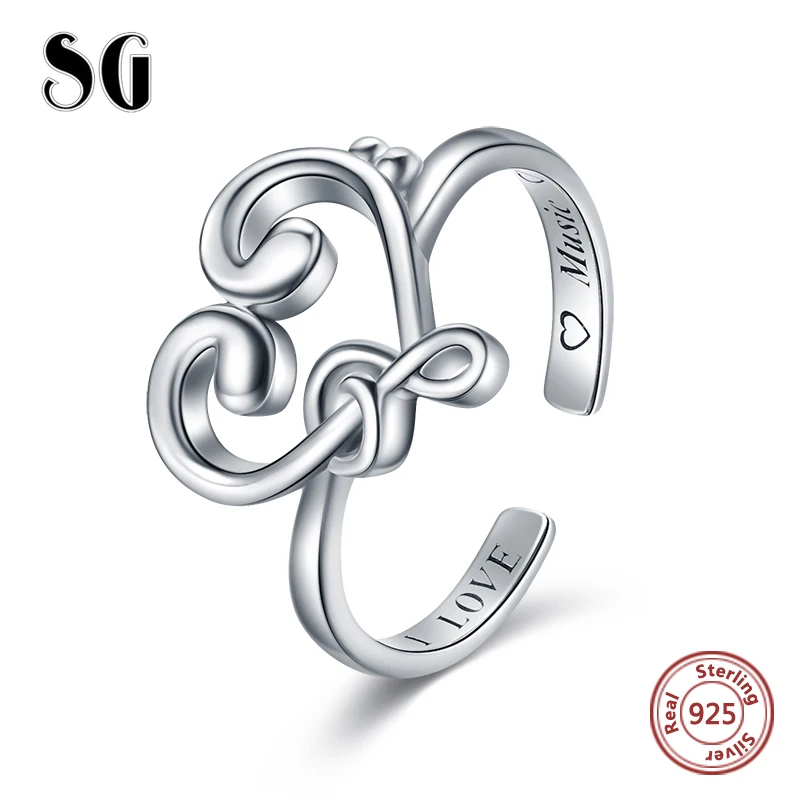 

SG 925 Sterling Silver Note Wedding Rings For Women Luxury Jewelry Adjustable Heart Love Music Rings for women gifts