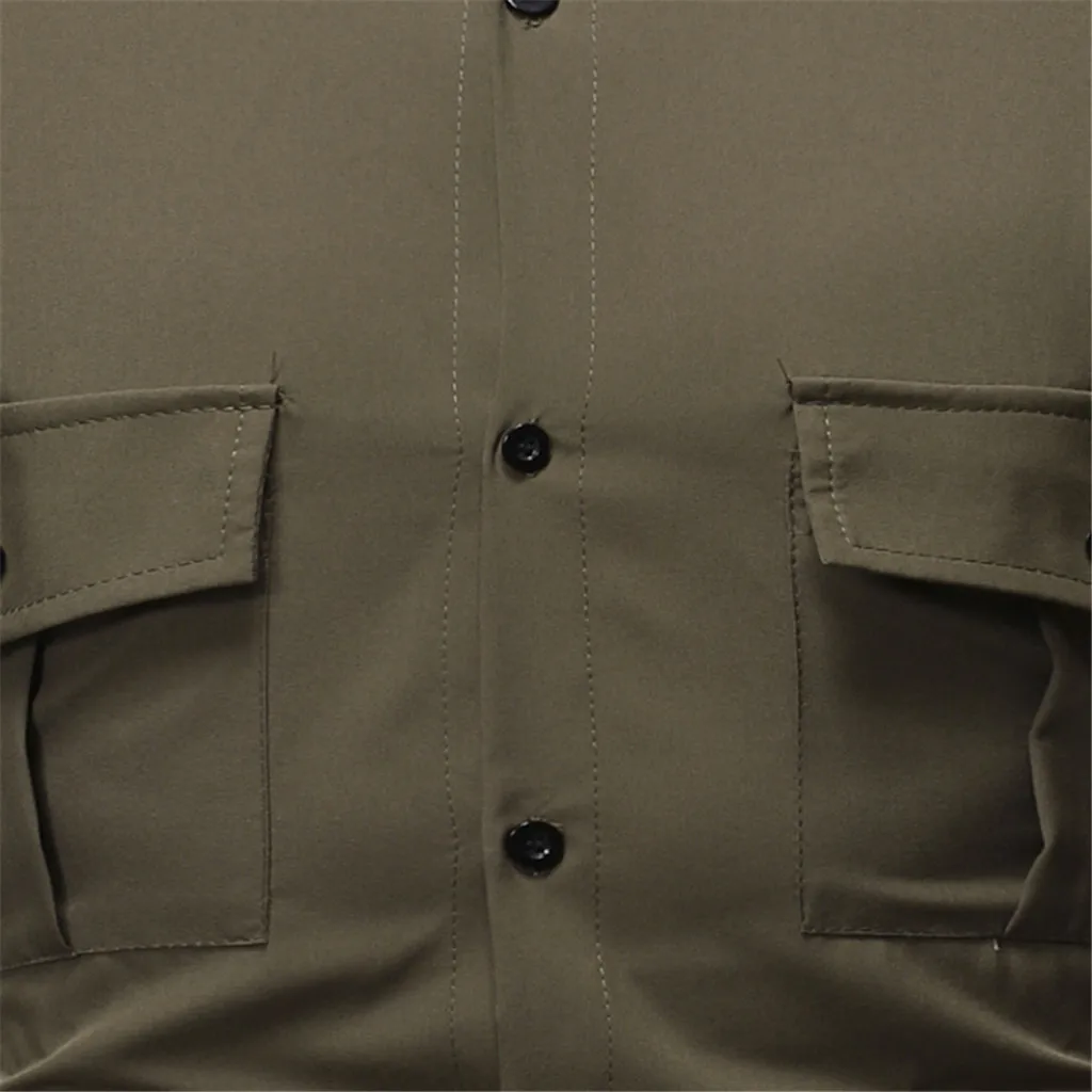 Рубашка мужская осень-зима карман Trun-вниз воротник Кнопка Slim Fit сплошной длинный рукав Calca Social Top однотонная блузка Camiseta