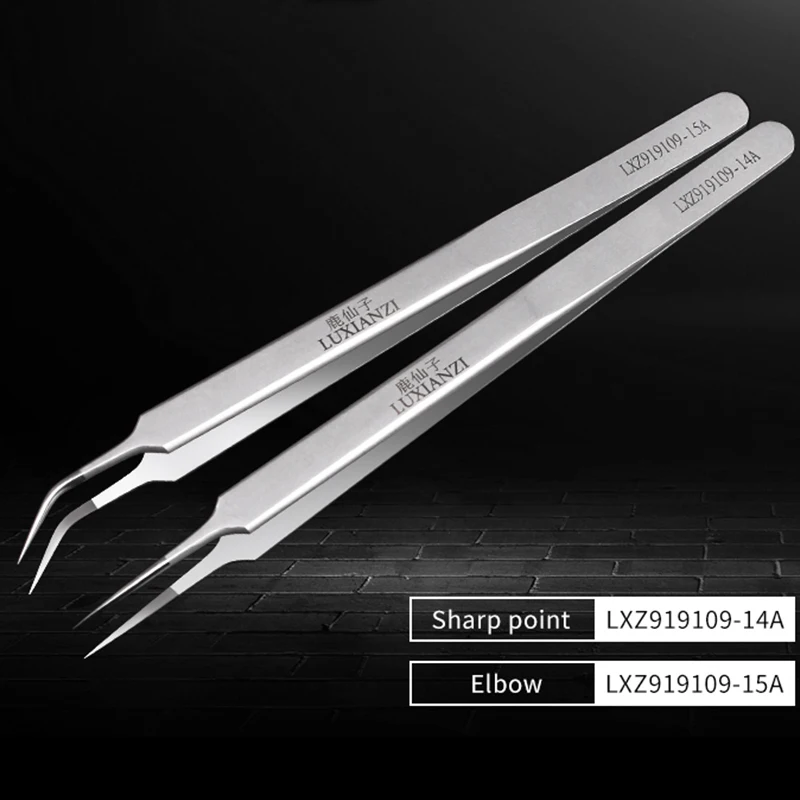Precision Tweezers Stainless Steel Repair Tool Straight Elbow