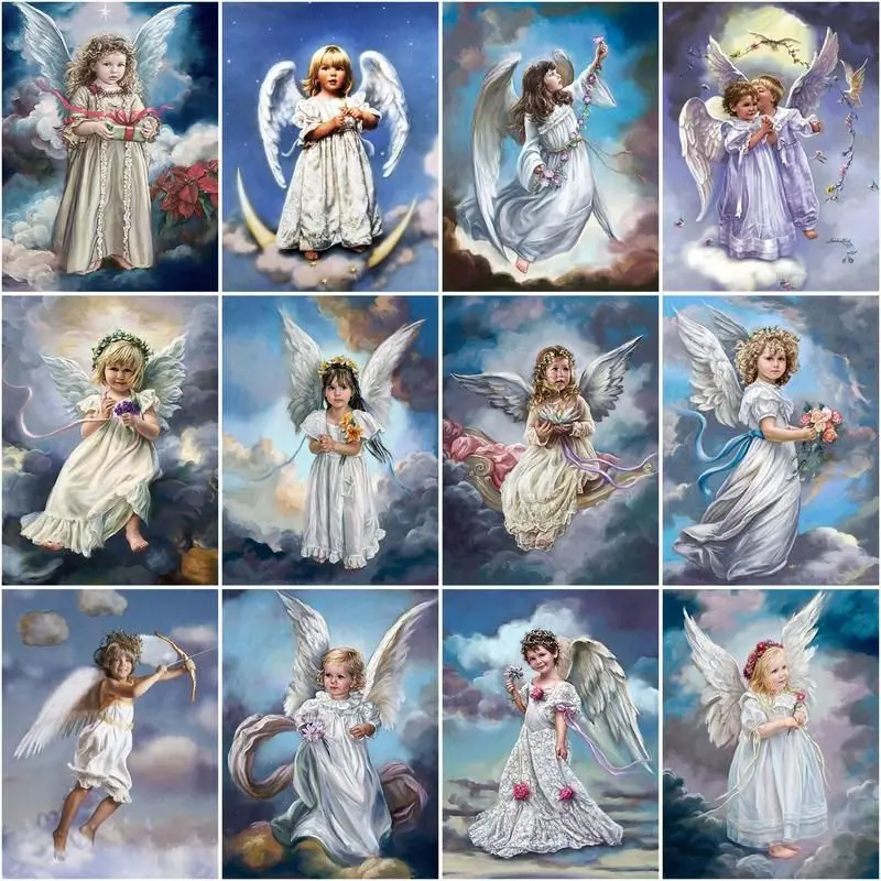 Gatyztory Oil Painting By Number Angel Children Drawing On Canvas