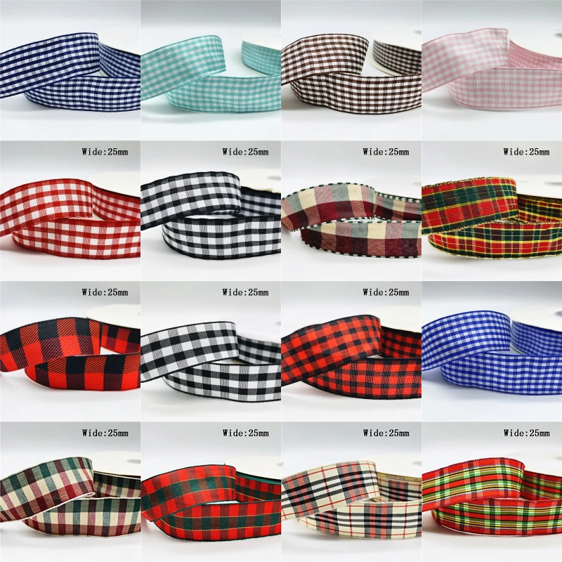 Christmas Ribbon 5yards/Lot 25mm Plaid Ribbon Christmas Decor Ribbon For Handmade Design Christmas Decoration DIY Gift Wrapping ribbon decoration ribbon supplies christmas ribbon wrapping ribbon