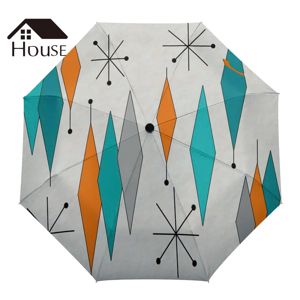 

Medieval Retro Geometry Design Three-folding Umbrella Wind Resistant Folding Fully-automatic Umbrella Sunny and Rainy Umbrella
