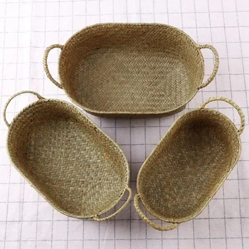 

Handmade Woven Storage Basket Straw Food Container Makeup Organizer Rattan Breadfruit Case Holder