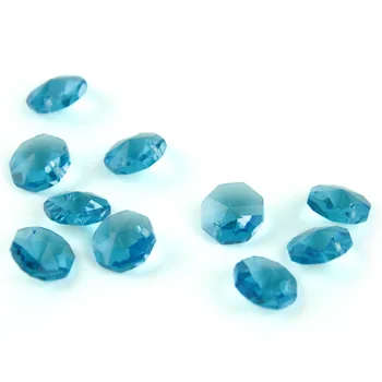 

14MM Aquamarine Octagon Beads Crystal Glass Chandelier Parts Rainbows Maker Prisms Pendants Connectors