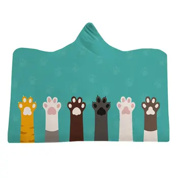 

Large Size Cartoon Cat Printed Hooded Blanket Winter Warm Flannel Hoodie Clock Blanket Baby Kid Adult Sofa Blanket