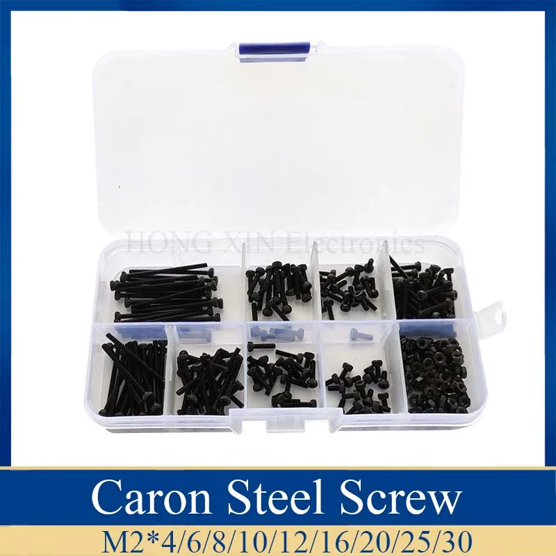 

280pcs Caron Hexagon Hex Socket Cap Allen Head Bolt Screw Metric Thread M2*4/6/8/10/12/16/20/25/30 Furniture Fastener